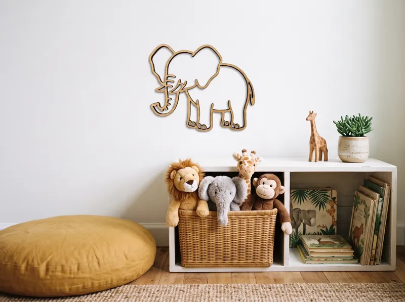 English Oak elephant wall art on a child's bedroom wall