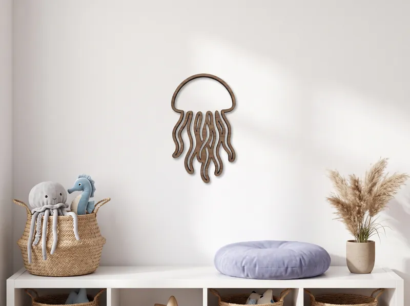 American Walnut jellyfish wall art on a child's bedroom wall