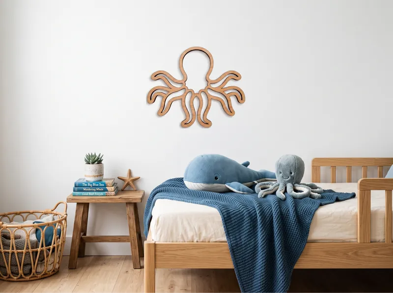 European Cherry octopus wall art on a child's bedroom wall