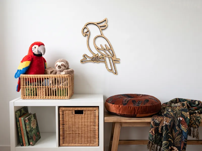 English Oak parrot wall art on a child's bedroom wall