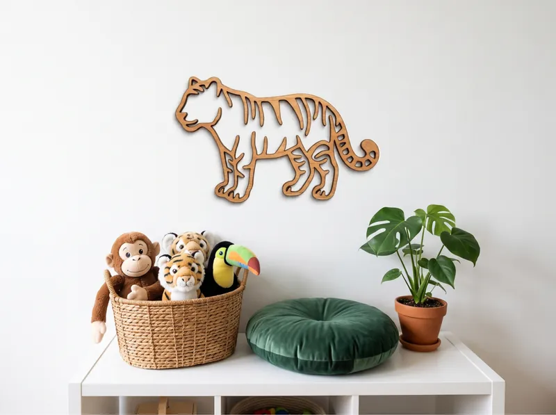 European Cherry tiger wall art on a child's bedroom wall