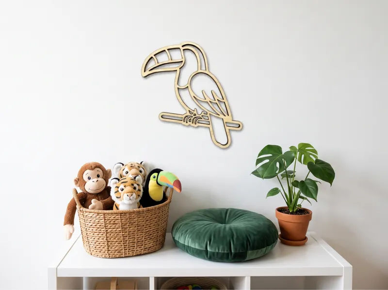 Canadian Maple toucan wall art on a child's bedroom wall